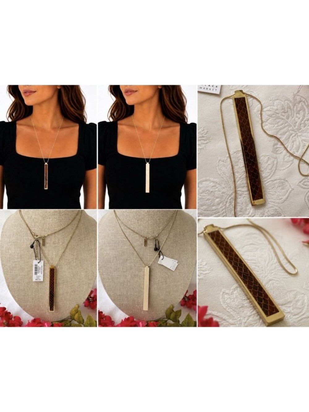 WHBM Brown Leather Goldtone Statement Necklace NEW $65.00